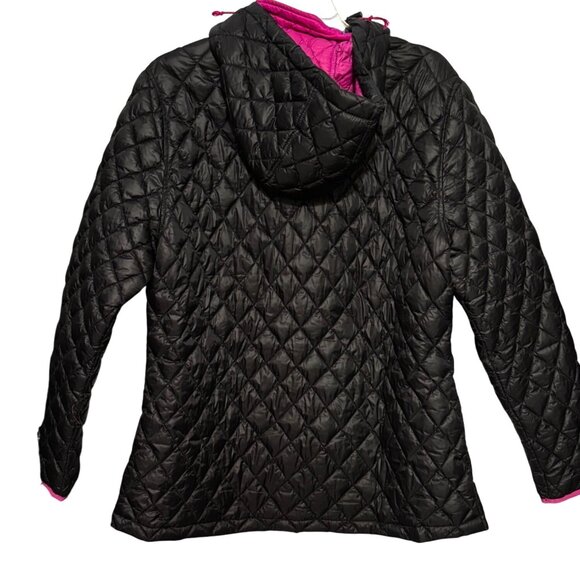 Reebok Women XL Quilted Hooded Jacket Black & Pink Full Zip Pockets Lightweight - Picture 3 of 11